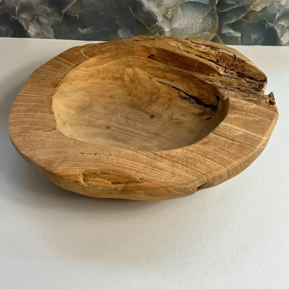 Live Edge Brown Wooden Decorative Bowl Free Form Unsigned Rustic Decor 12.5 